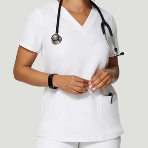 White Scrubs Sets - 2 tops, 3 pants, Size XXS/XS Petite